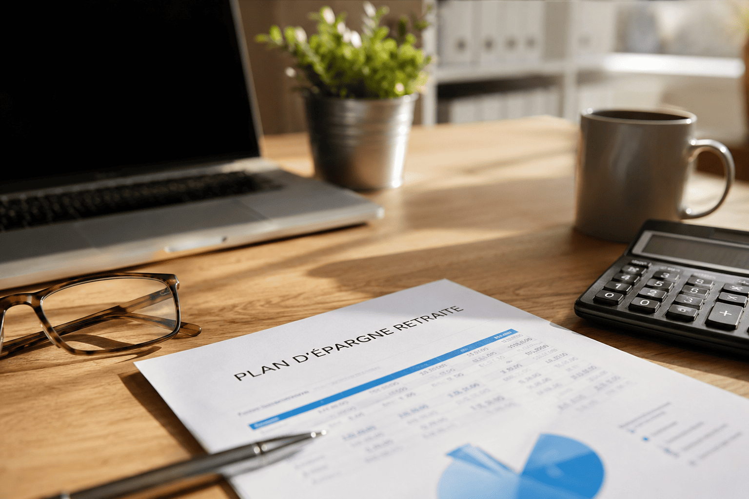 Plan d'épargne retraite (PER) et documents de défiscalisation sur un bureau