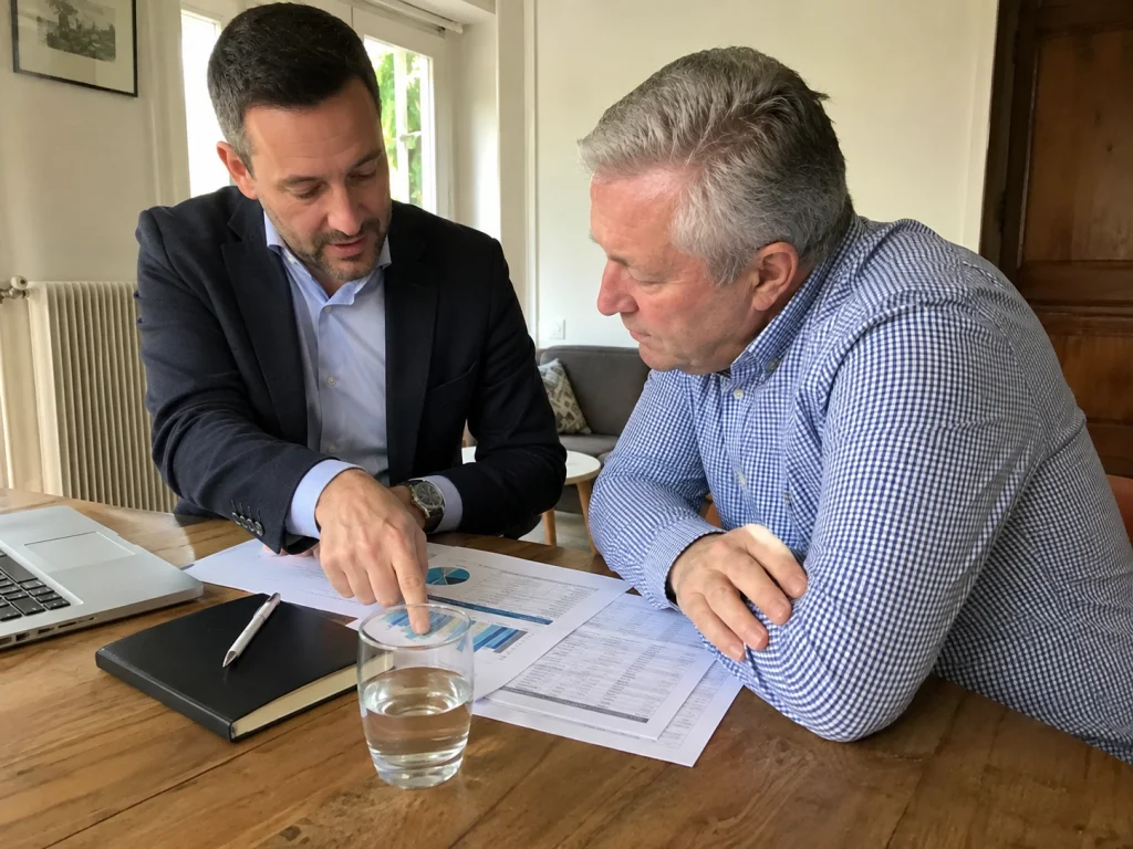 Un particulier échange avec un conseiller en gestion de patrimoine au sujet de ses investissements